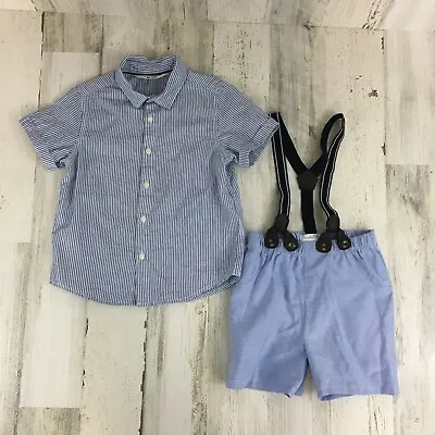 Mud Pie And H&M Boys 3T Outfit Suspenders Blue Shorts Shirt Set Easter • $19.99