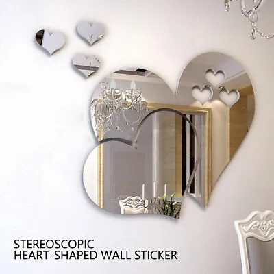 3D Mirror Tiles DIY Love Heart Wall Stickers Self Adhesive Room Home Art Decal S • £4.44
