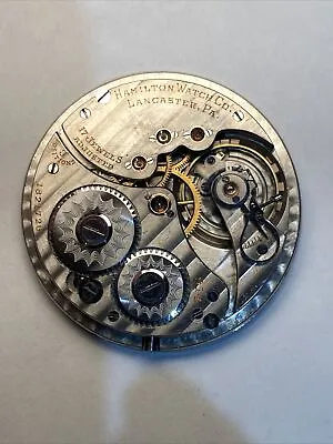 Hamilton 914 12s  17-Jewel Antique Pocket Watch Movement Great Silver Dial Runs • $69