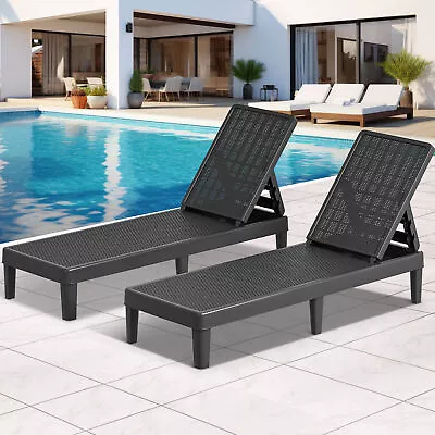 TAUS Patio Chair Outdoor Chaise Lounge Chairs Set Of 2 Waterproof Resin Recliner • $130.50