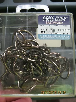 50 Eagle Claw Bronze Saltwater Live Bait  Hooks 7/0 L118MGF Tuna  Dorado  • $9.99