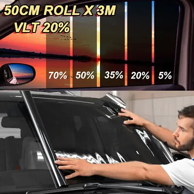 $19.89 • Buy BLACK WINDOW TINT FILM CAR VAN HOME BUS TINTING SUPER DARK LIMO VLT 20% 50cmx3M