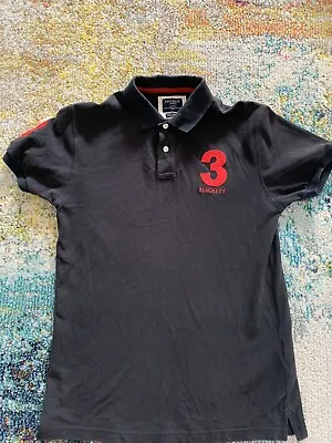 Hackett Black Polo Shirt With Red 3 On Front - Size Medium • £18
