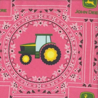 NEW John Deere Tractors On Pink Girls Licensed Quilting Fabric 1/2 Metre • $15.95