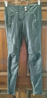 Balmain X H&m Leather Biker Pants Womens Size Us 2 Eu 32 Turkey Preowned-damage • $110