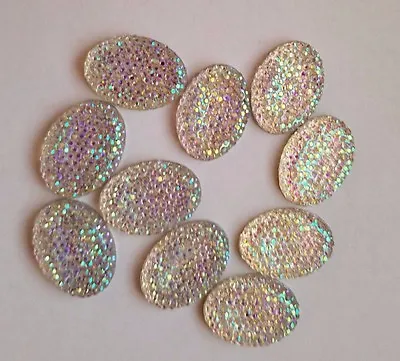 CraftbuddyUS 10pcs AB CLEAR OVAL Flat Back Diamante Rhinestone Resin Gems • $6.75