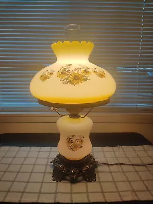 Gwtw Vintage 3-way Quo1zel Hand Painted Frosted Glass Floral Hurricane Lamp • $117