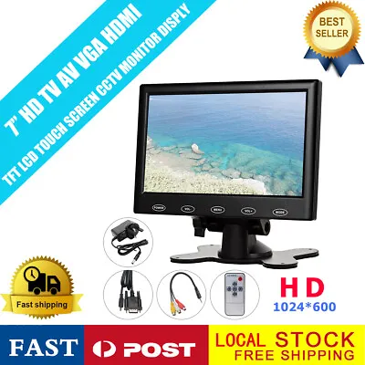 7  LCD CCTV PC Monitor HD 1024*768 Screen Touch Buttons AV/RCA/VGA/HDMI UK STOCK • £62.99