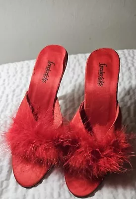 Fredericks Of Hollywood Red Marabou Slipper Boudoir Shoe Size 6 • $13