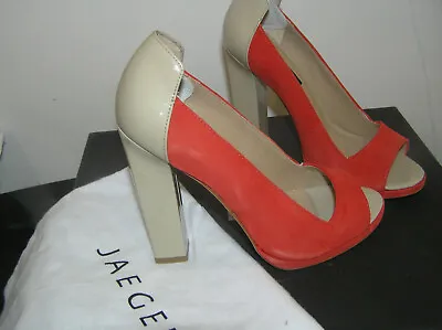 Jaeger Metallic Red And Beige Peep Toe Court Ladies Shoes Size 37 4 - 5  • £44.96