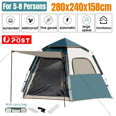 $84.53 • Buy 5 Person Camping Tent Instant Pop Up Beach Shelter Sun Shade Hiking Family Green