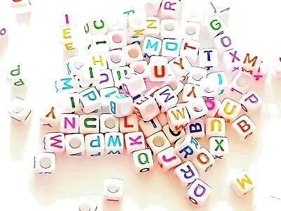 500 1000 X 6mm Cube White Acrylic Alphabet Beads Colourful Letters A-Z & Mixed • £4.99