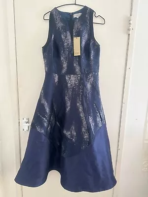 Coast- Purity Jacquard Dress Navy Size 12 • £50