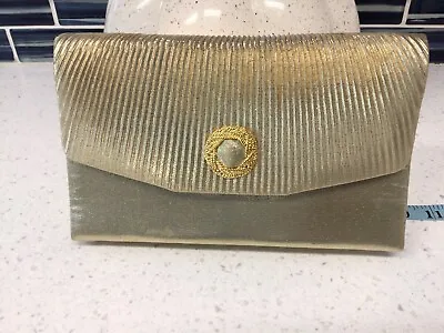 Vintage Elka Gold Lame Evening Bag Clutch Magnetic Snap Close • $16