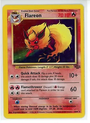 Pokemon Tcg 1999 Flareon 3/64 Jungle Unlimited Holo Rare • $10