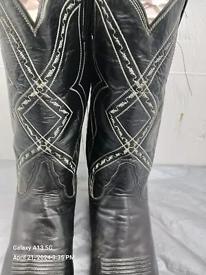 Men's Tony Lama Black Leather Cowboy Boots Gra Emb Size 10 & 1/2 D Style 1297 • $45