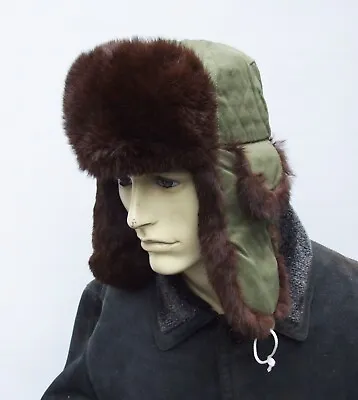 Vintage  Real RABBIT  Trapper Ushanka  Aviator FUR Hat Size 55 / 56cm • £24.95