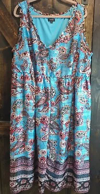 Womens CHEZTU Sz 24 Sleeveless Maxi Dress Blue Floral Paisley Lined Polyester  • $16.99