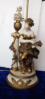 Vintage Moreau Lamp Collection Francaise Woman Figure W Open Book Gold White • $175.50