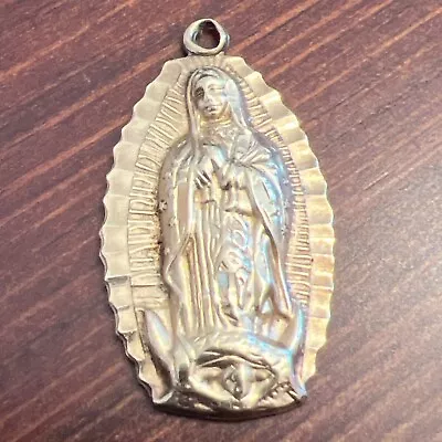 Vintage 14k Yellow Gold Virgen De Guadalupe Mother Our Lady Mary Pendant 1.3” • $249.99