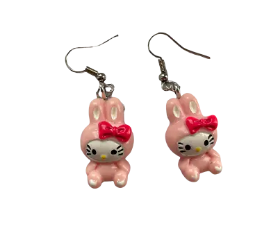 £4.99 • Buy Hello Kitty Pink Resin Bunny Kawaii Earrings Harajuku KPOP Hipster Studs NEW