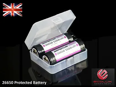 2x Ampsplus 26650 5300mAh Battery 3.7V Protected Rechargeable Torch UK Batteries • £22.99