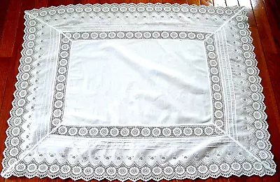 Antique Linen Altar Cloth Tablecloth &wide Lovely White Hand Done Embroidery • $39.95