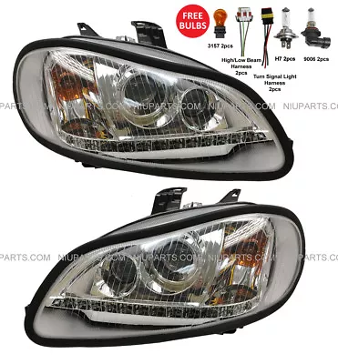 Headlight With LED Strip LH & RH (Fit: Freightliner M2 106 112 Business Class) • $259