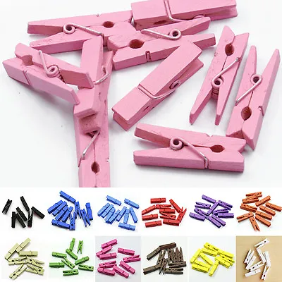 20 -100 Mini Wooden Craft Pegs / Photo Clips 35mm Choose Colo FT • £3.07