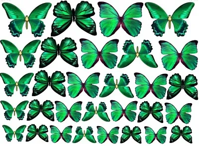 60 PRE CUT GREEN   BUTTERFLIES - Wafer Paper Or Icing CAKE/CUPCAKE TOPPER • £2.75