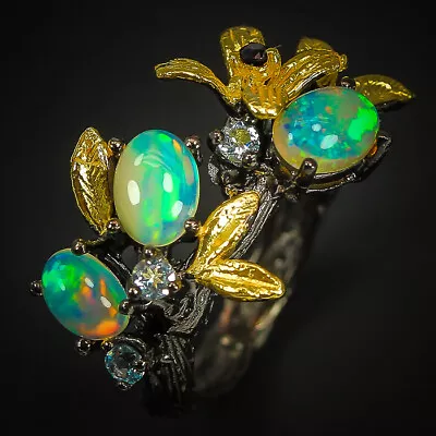 $16.99 • Buy 18k Gold Plated 925 Sterling Natural Not Heated Opal Sterling Silver Ring/RVS297