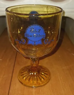 VINTAGE AMBER PABST BLUE RIBBON CHALICE MUG Glass 1960s 1970s Barwear Bar Decor  • $4.99