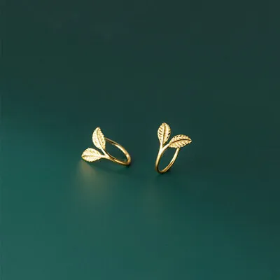 $9.95 • Buy Gold Leaf Earrings Gold Mini Hoops Small Leaf Earrings Minimalist Huggie Hoops