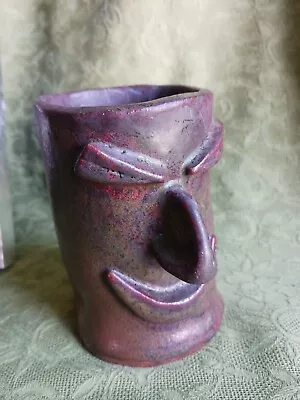 Naive Vintage Art Pottery Face Mug Handmade Stoneware Sinister Pointy Signed KD • $24.99