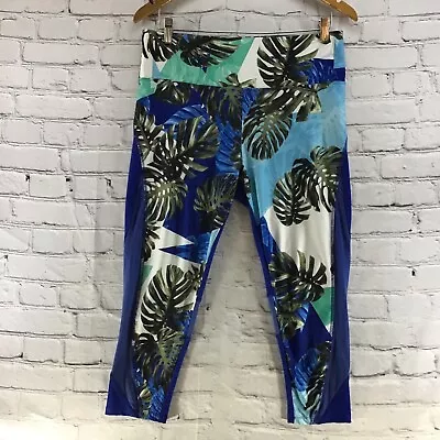 Marika Leggings Womens Sz XL Blue Palm Leaves Sheer • $6.13