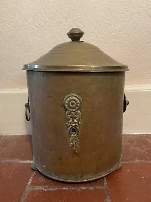 Vintage Brass Lidded Coal Bucket Scuttle Floral Appendages Three Feet • £38.99