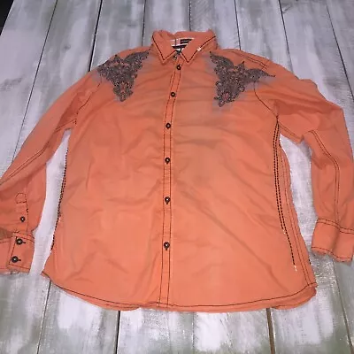 Roar Western Shirt Mens XLarge Orange  Rockabilly Embroidered Rodeo Cowboy • $20.99