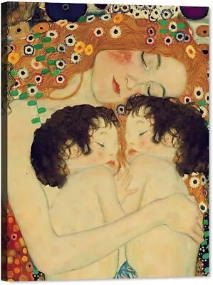 Vintage Nordic Canvas Art Gustav Klimt Mother Love Twins Baby Painting Artwork • $28.90