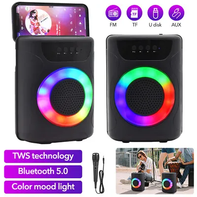 Portable Wireless Bluetooth Speaker Karaoke Mic USB/TWS/FM Rechargeable Party • £13.29