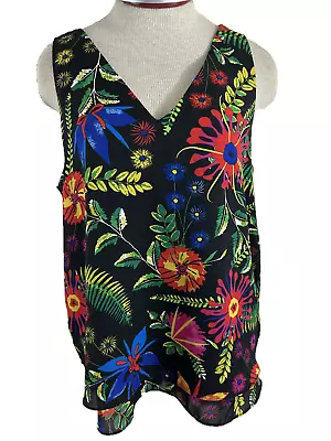 Violet & Claire Top Size L Sleeveless V Neck Lined Floral On Black Polyester • $14.99