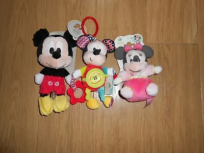 Disney Baby Mickey + MINNIE  Mouse X 3 Soft ToyS Plush Walt Disney NEW- • £12.99