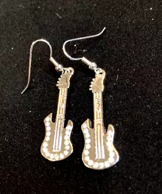 Elvis Presley Earrings - Silver Toned 'bling' Guitar ~ Still Factory Packaged • $29.95