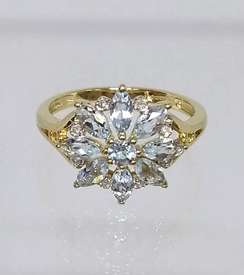 £149 • Buy Fantastic Aquamarine & Diamond Cluster  Ring 9ct Yellow Gold  Sz N1/2