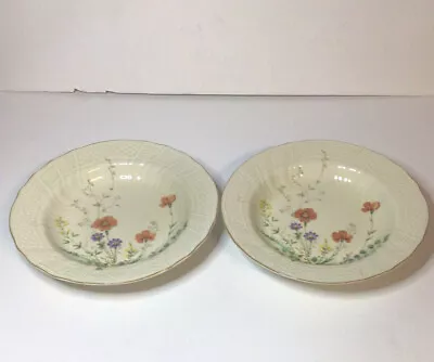 Mikasa Margaux Rimmed Soup Bowls Weave Rim Floral 9 1/4 Inch Japan Set Of 2 • $21.99