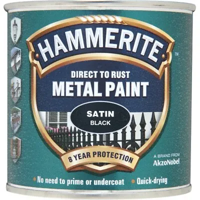 HAMMERITE Direct To Rust Metal Paint - Satin Black - 250ml - 5084904 • £14.37