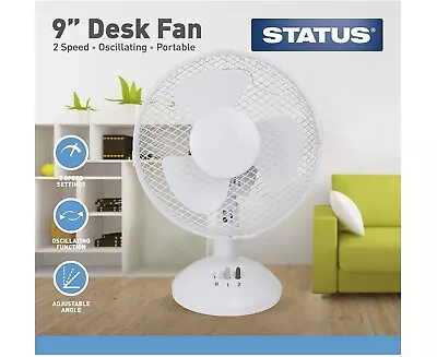 Oscillating Desk Fan 9 Inch 2 Speed With Adjustable Tilt Angle White By Status • £18.99