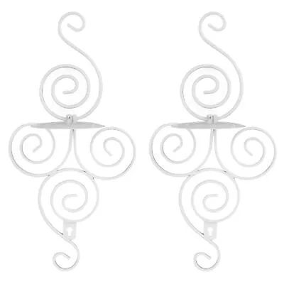 (White) 2 Pieces Wall Mounted Candle Holders Wrought Iron Wall TD • £15.62