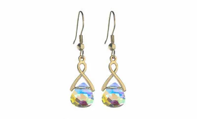 14kt Gold Earrings Made With Swarovski Briolette Aurora Borealis Crystal  • $11.99