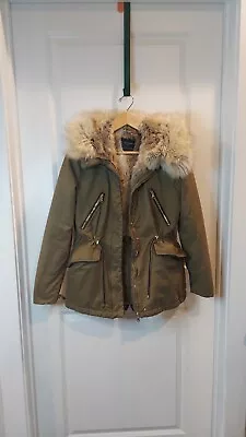 Zara Trafaluc Outerwear Green With Faux Fur US Women's Small Hooded Parka • $16.46