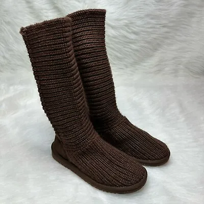 UGG Classic Cardy Brown Wool Tall Knit Boots Women's Size 6 • $39.92